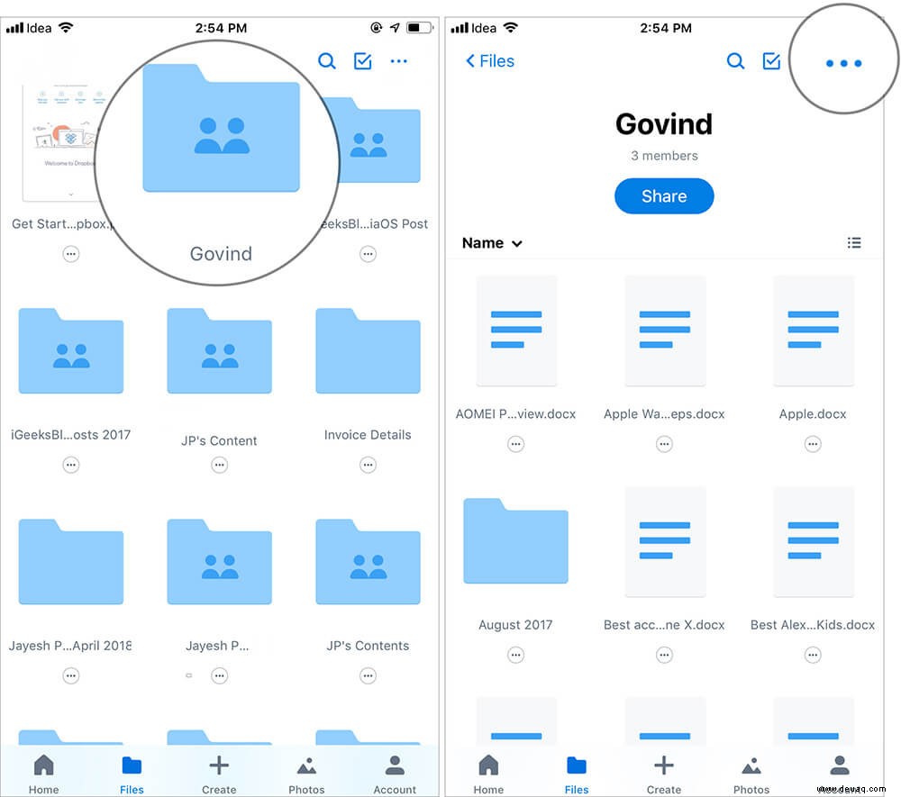 So teilen Sie Ordner und mehrere Fotos in der Dropbox-App für iPhone/iPad 