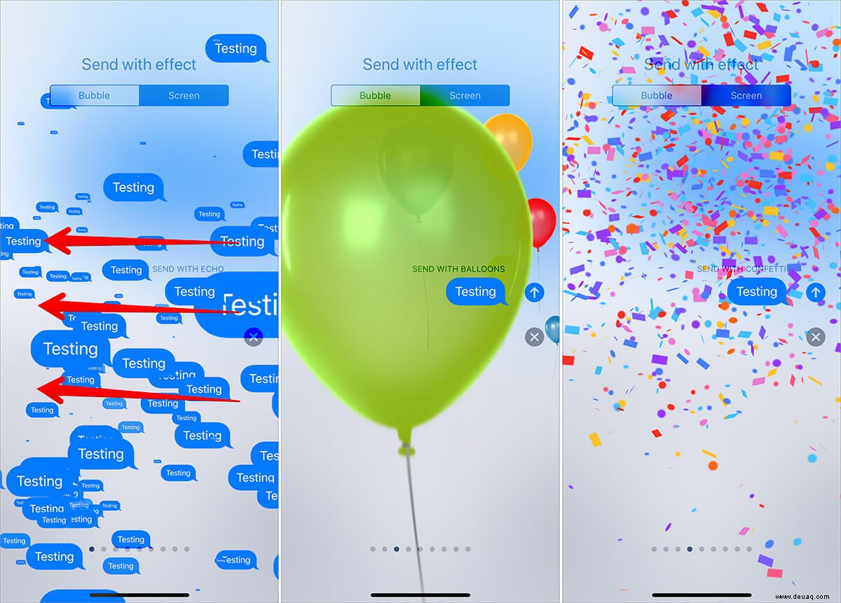 So verwenden Sie Blasen- und Bildschirmeffekte in iMessage auf dem iPhone 