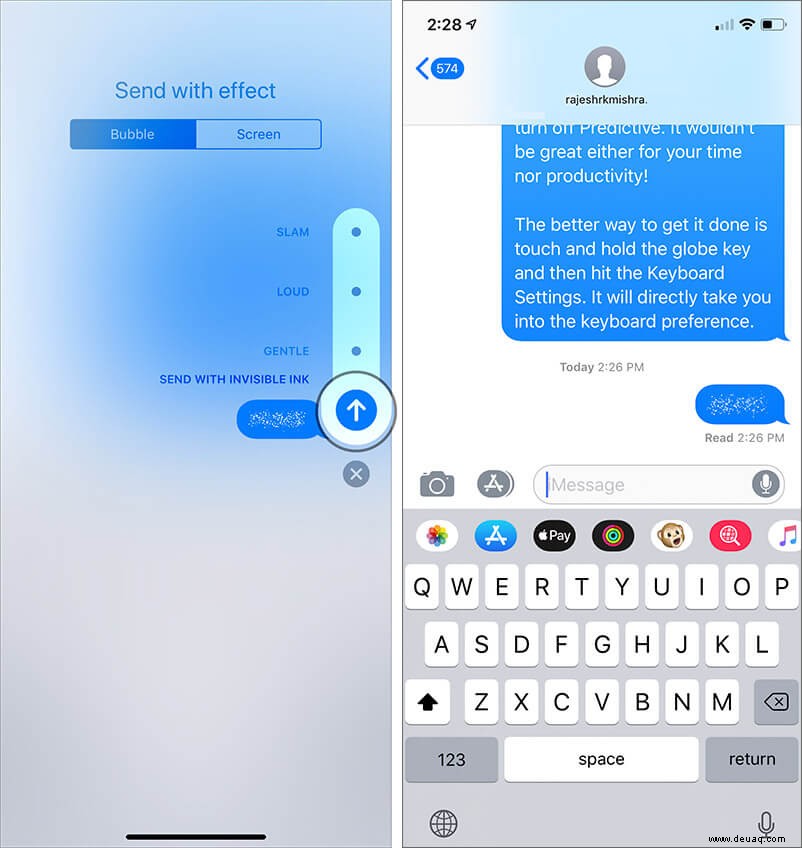So verwenden Sie Blasen- und Bildschirmeffekte in iMessage auf dem iPhone 