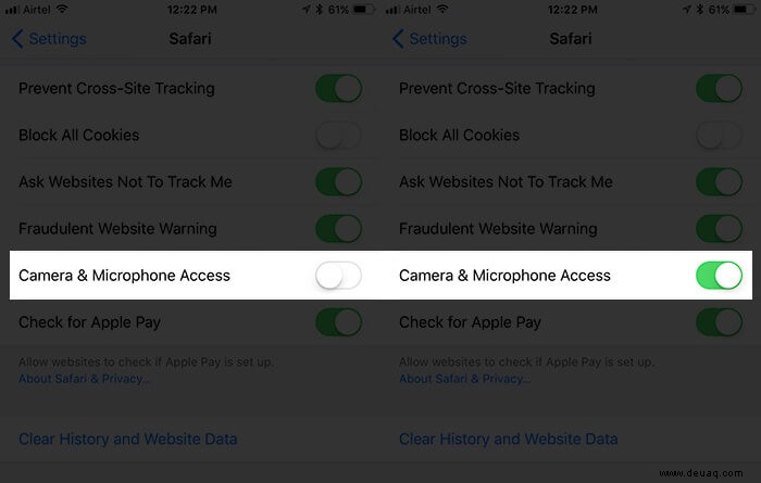 Verhindern Sie, dass Safari auf die Kamera und das Mikrofon des iPhone zugreift 