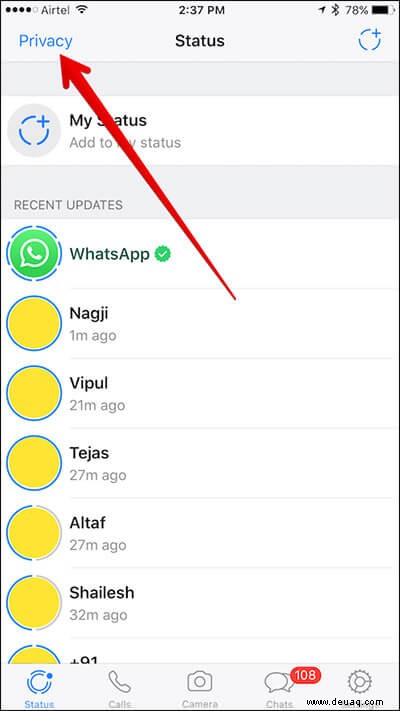 So verwenden Sie die WhatsApp-Statusfunktion auf dem iPhone 