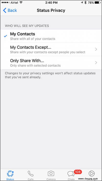 So verwenden Sie die WhatsApp-Statusfunktion auf dem iPhone 