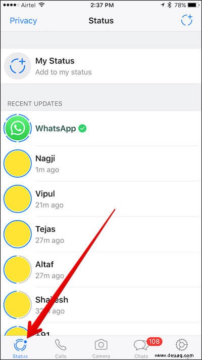 So verwenden Sie die WhatsApp-Statusfunktion auf dem iPhone 