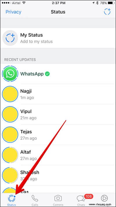 So verwenden Sie die WhatsApp-Statusfunktion auf dem iPhone 