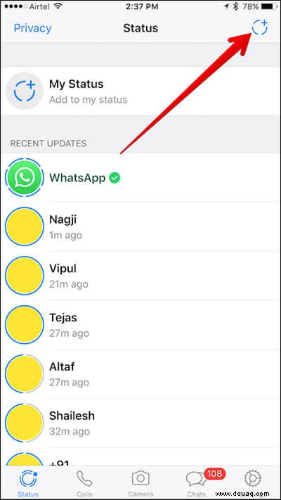 So verwenden Sie die WhatsApp-Statusfunktion auf dem iPhone 