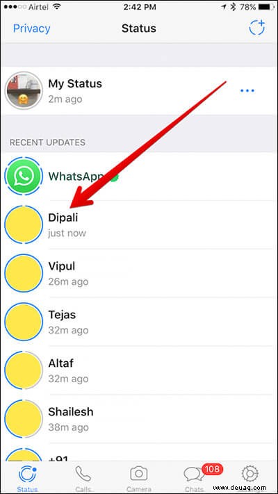 So verwenden Sie die WhatsApp-Statusfunktion auf dem iPhone 