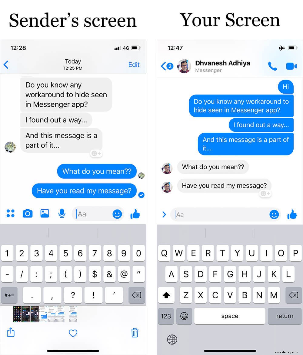 Problemumgehung zum Ausblenden von Messenger „Gesehen“ auf iPhone- und Android-Geräten 