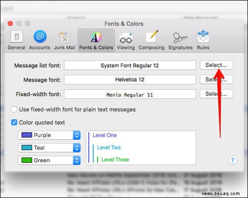 So ändern Sie die Schriftart- und Farbeinstellungen in der Mac Mail App 