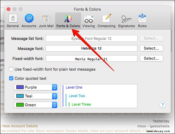 So ändern Sie die Schriftart- und Farbeinstellungen in der Mac Mail App 