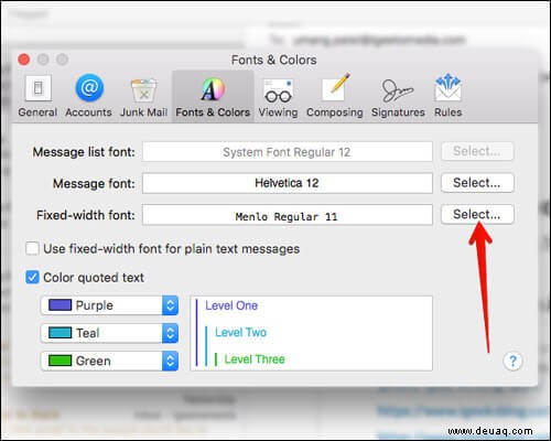 So ändern Sie die Schriftart- und Farbeinstellungen in der Mac Mail App 