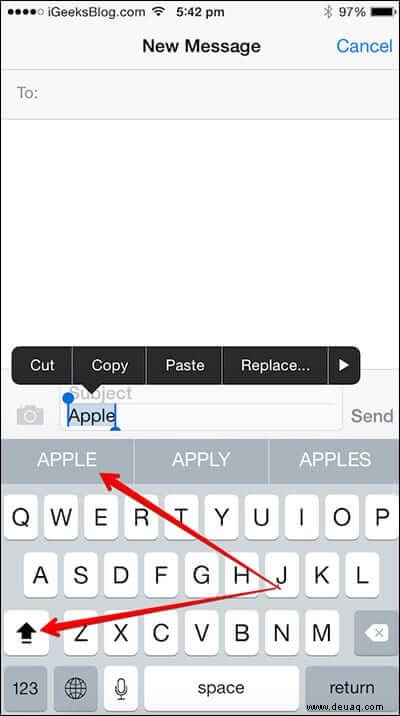 So ändern Sie Wörter auf dem iPhone oder iPad in Großbuchstaben 