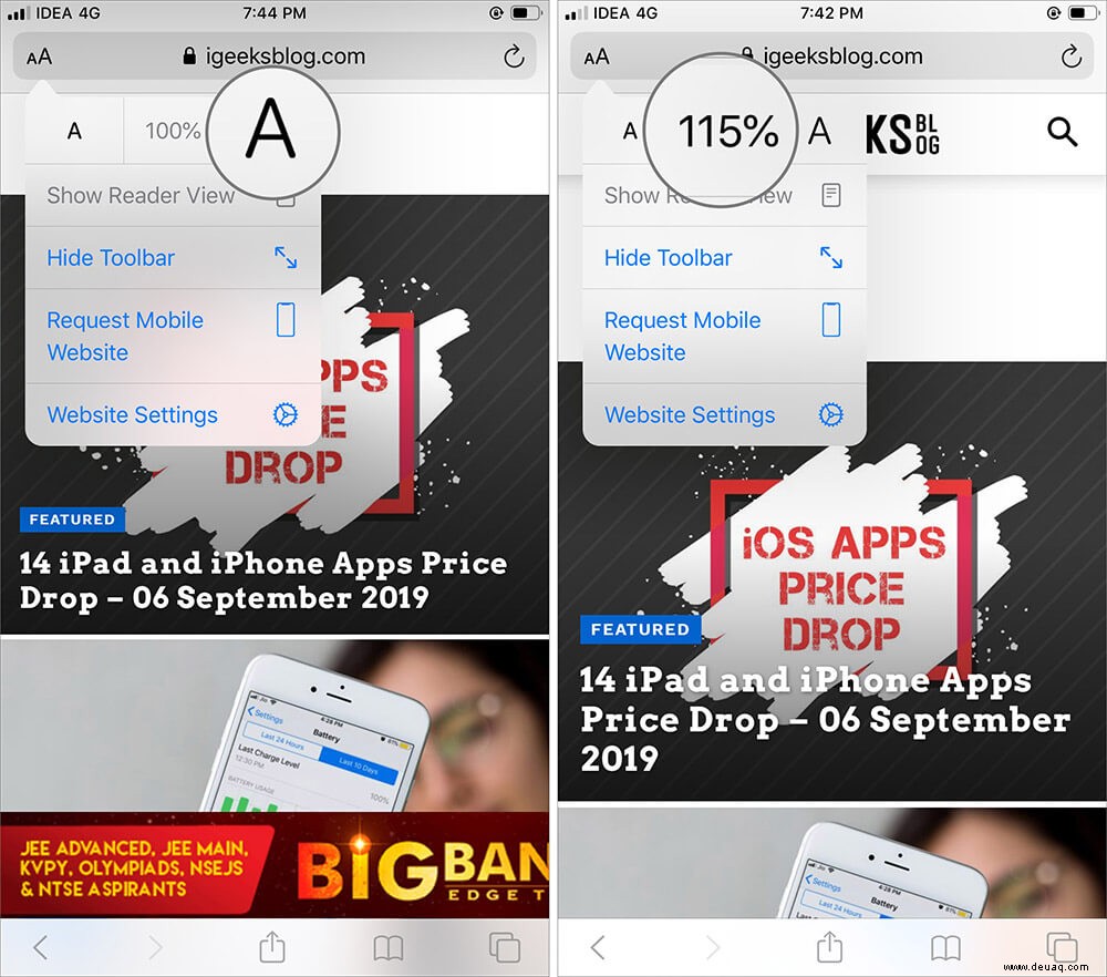 So erhöhen Sie die Schriftgröße in Safari auf iPhone und iPad 