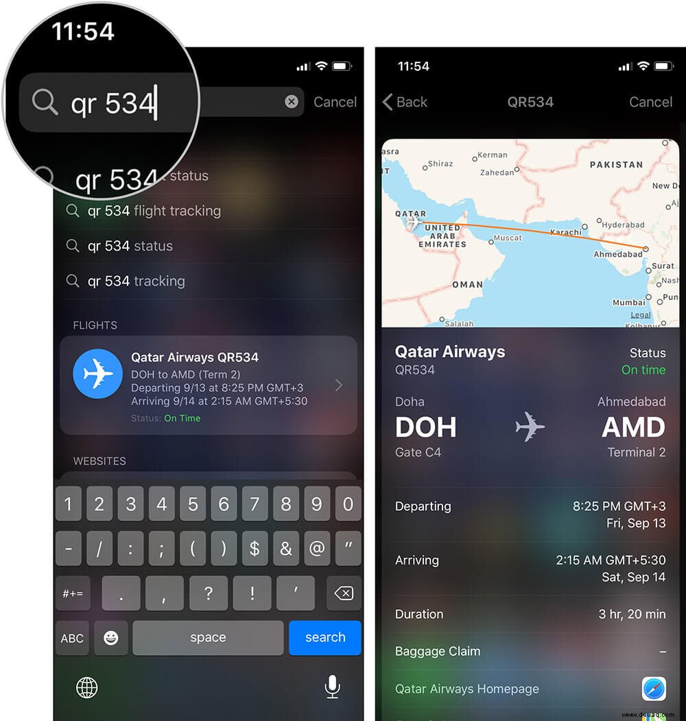So verfolgen Sie Flüge auf dem iPhone mithilfe der Spotlight-Suche schnell 