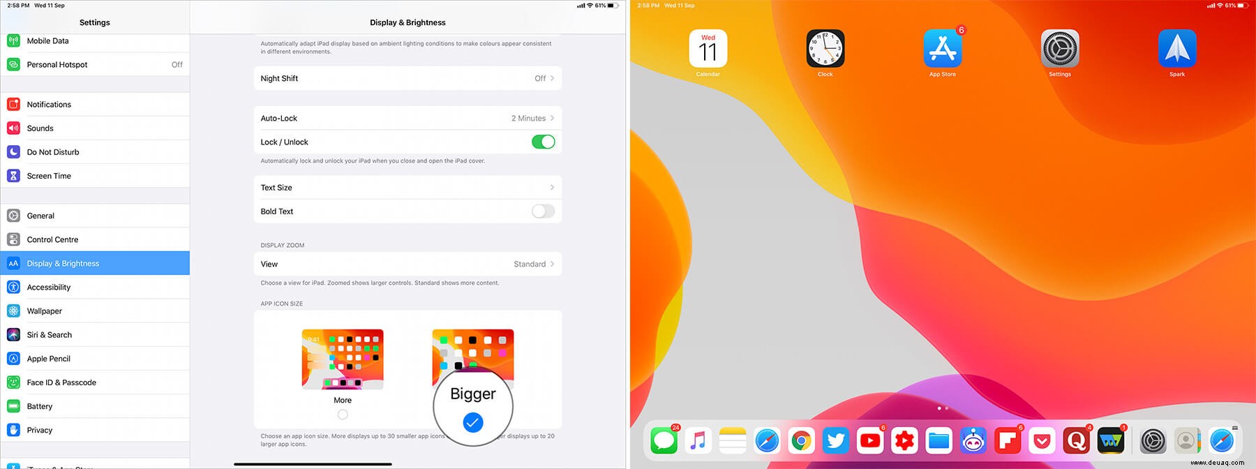 So passen Sie die iPad-Symbolgröße auf dem Startbildschirm in iPadOS an 