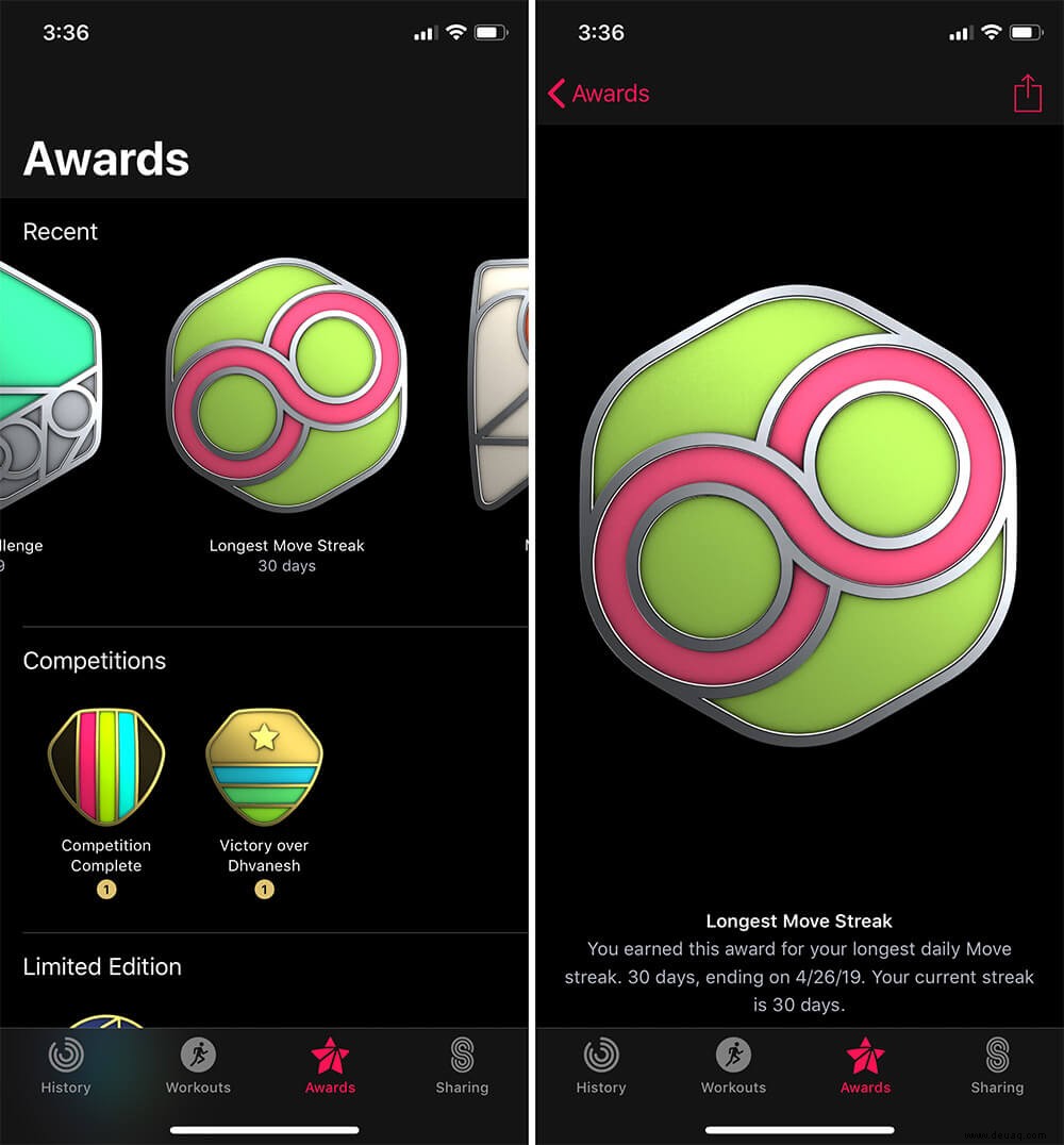 So zeigen Sie Apple Watch Activity Awards auf dem iPhone an 