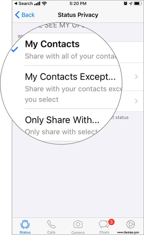 So verbergen Sie den WhatsApp-Status vor einigen Kontakten auf dem iPhone 