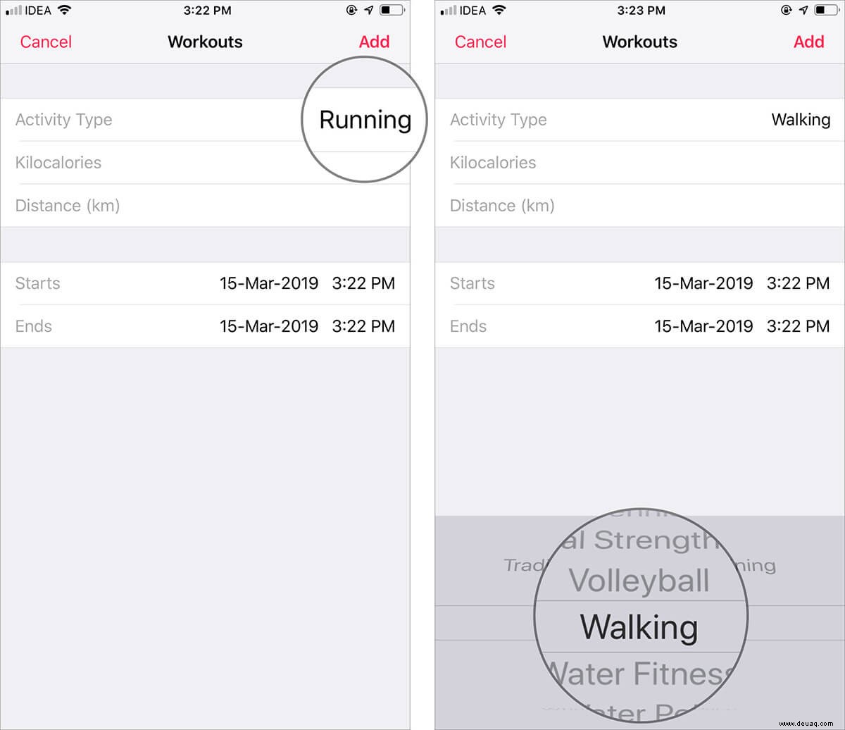 So fügen Sie Training manuell zur Aktivitäts-App vom iPhone hinzu 