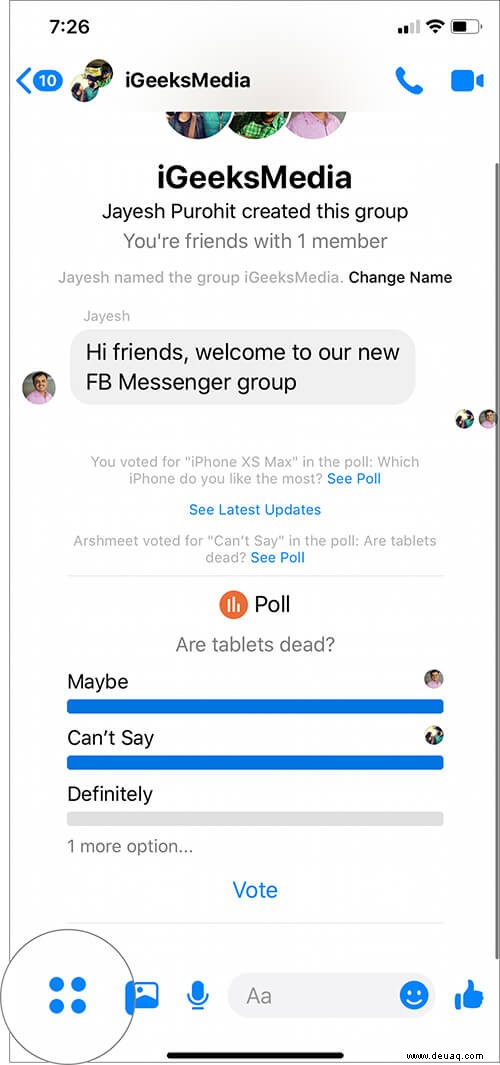So erstellen Sie eine Umfrage im Facebook Messenger-Gruppenchat auf dem iPhone 