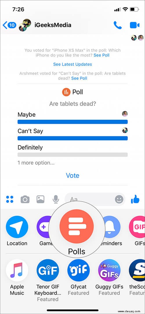 So erstellen Sie eine Umfrage im Facebook Messenger-Gruppenchat auf dem iPhone 