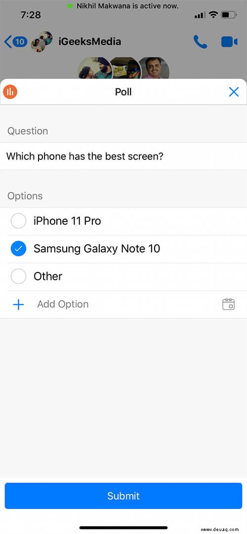 So erstellen Sie eine Umfrage im Facebook Messenger-Gruppenchat auf dem iPhone 