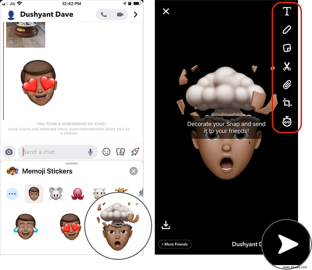 So senden Sie Memoji-Sticker in Snapchat auf dem iPhone 