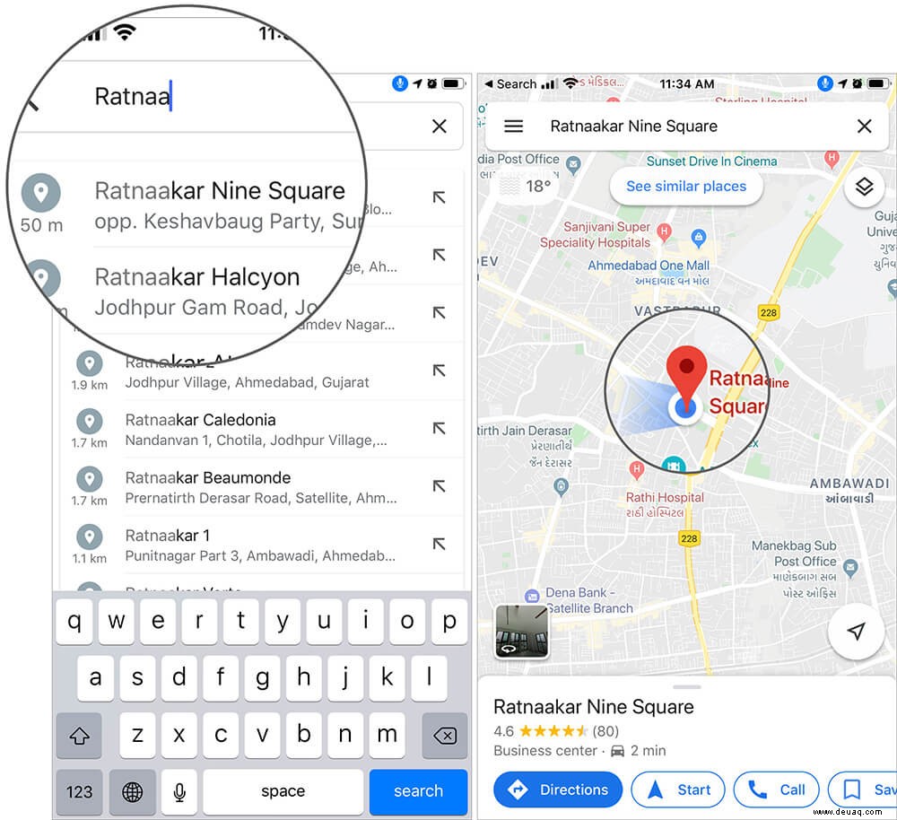 Wie lege ich eine Stecknadel in Google Maps auf dem iPhone ab? 