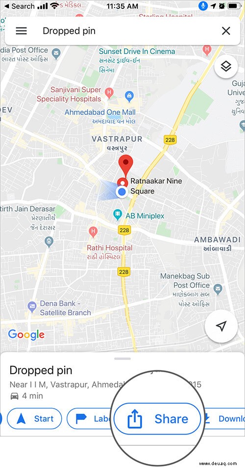 Wie lege ich eine Stecknadel in Google Maps auf dem iPhone ab? 