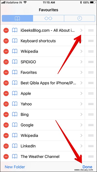So fügen Sie Favoriten in Safari auf dem iPhone hinzu oder löschen sie 