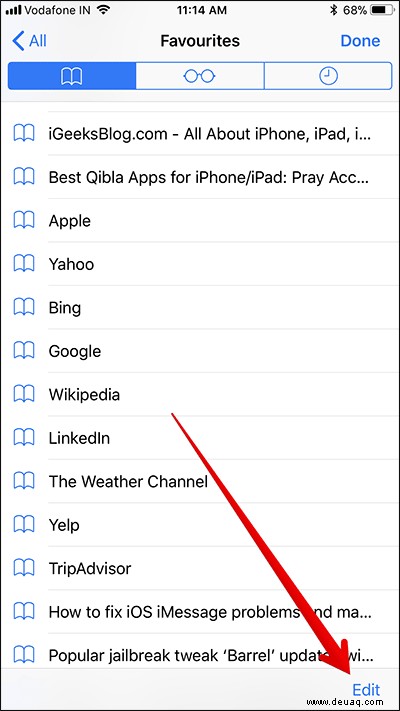 So fügen Sie Favoriten in Safari auf dem iPhone hinzu oder löschen sie 