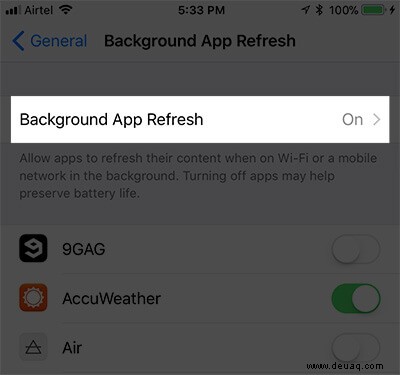 Aktivieren Sie die App-Hintergrundaktualisierung im WLAN auf dem iPhone oder iPad 