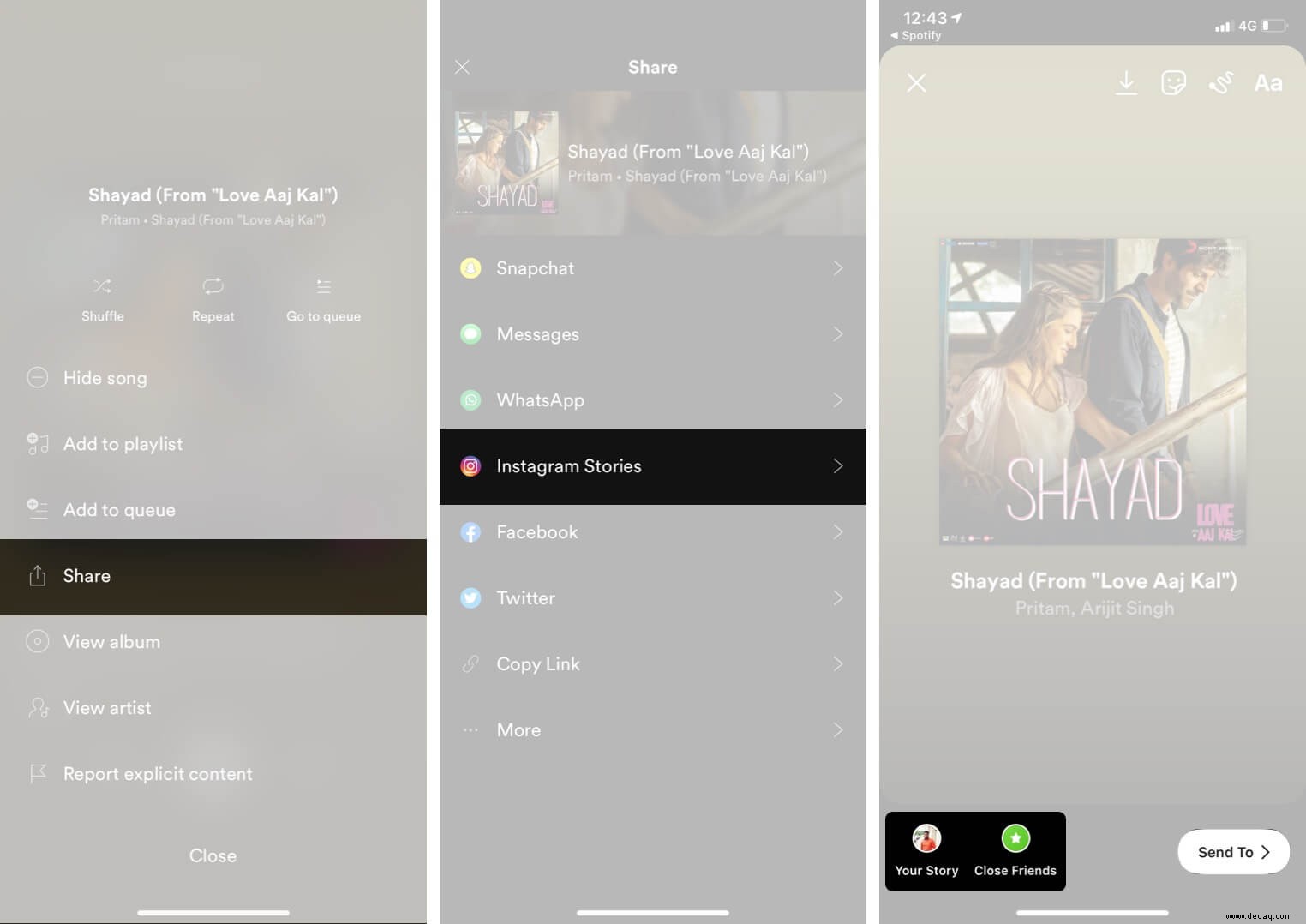 So teilen Sie Spotify-Songs mit Instagram Story auf dem iPhone 