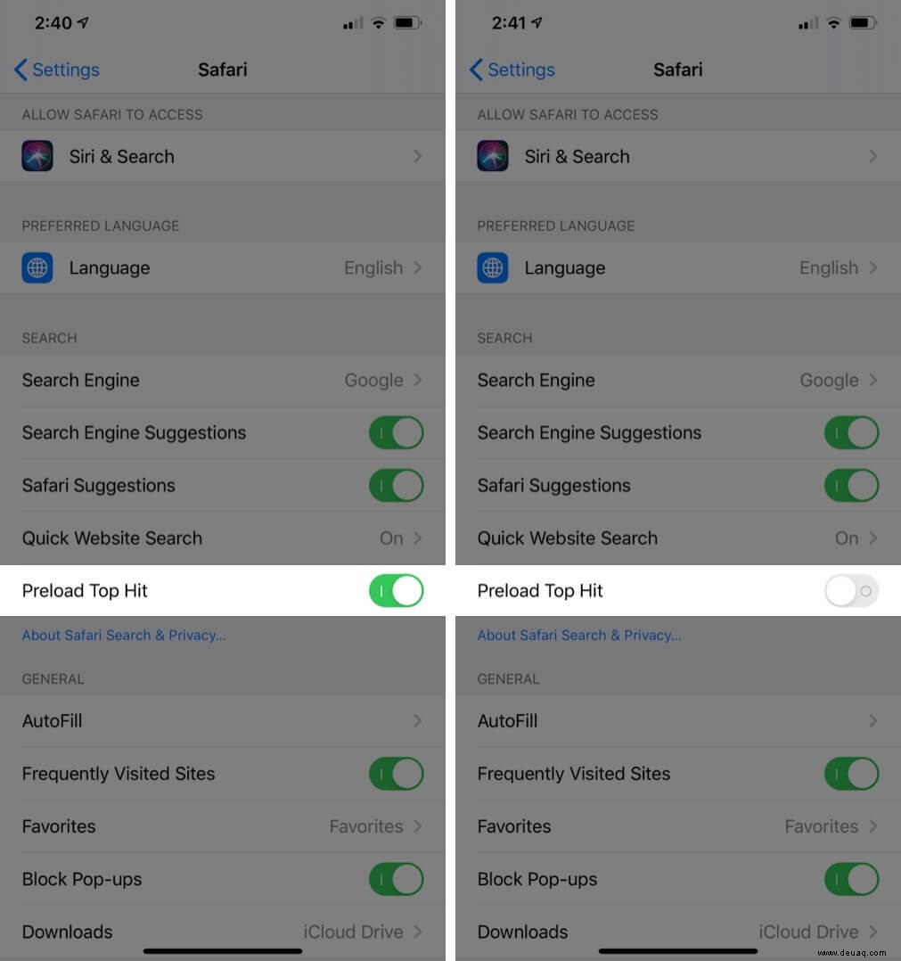 So verhindern Sie, dass Safari Top-Hit auf dem iPhone oder iPad vorlädt 