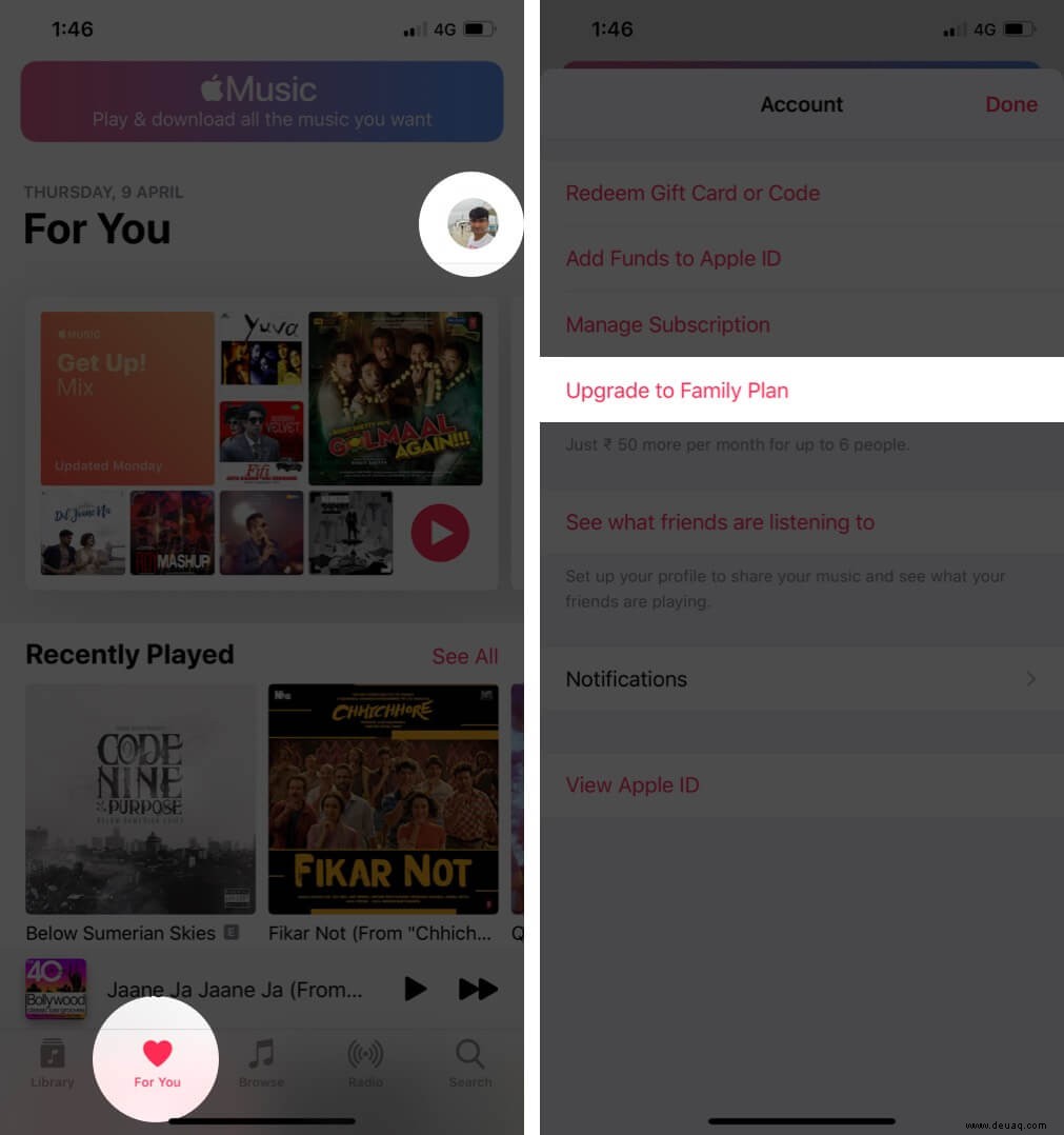 So wechseln Sie zwischen Apple Music Einzel- und Familienplänen 