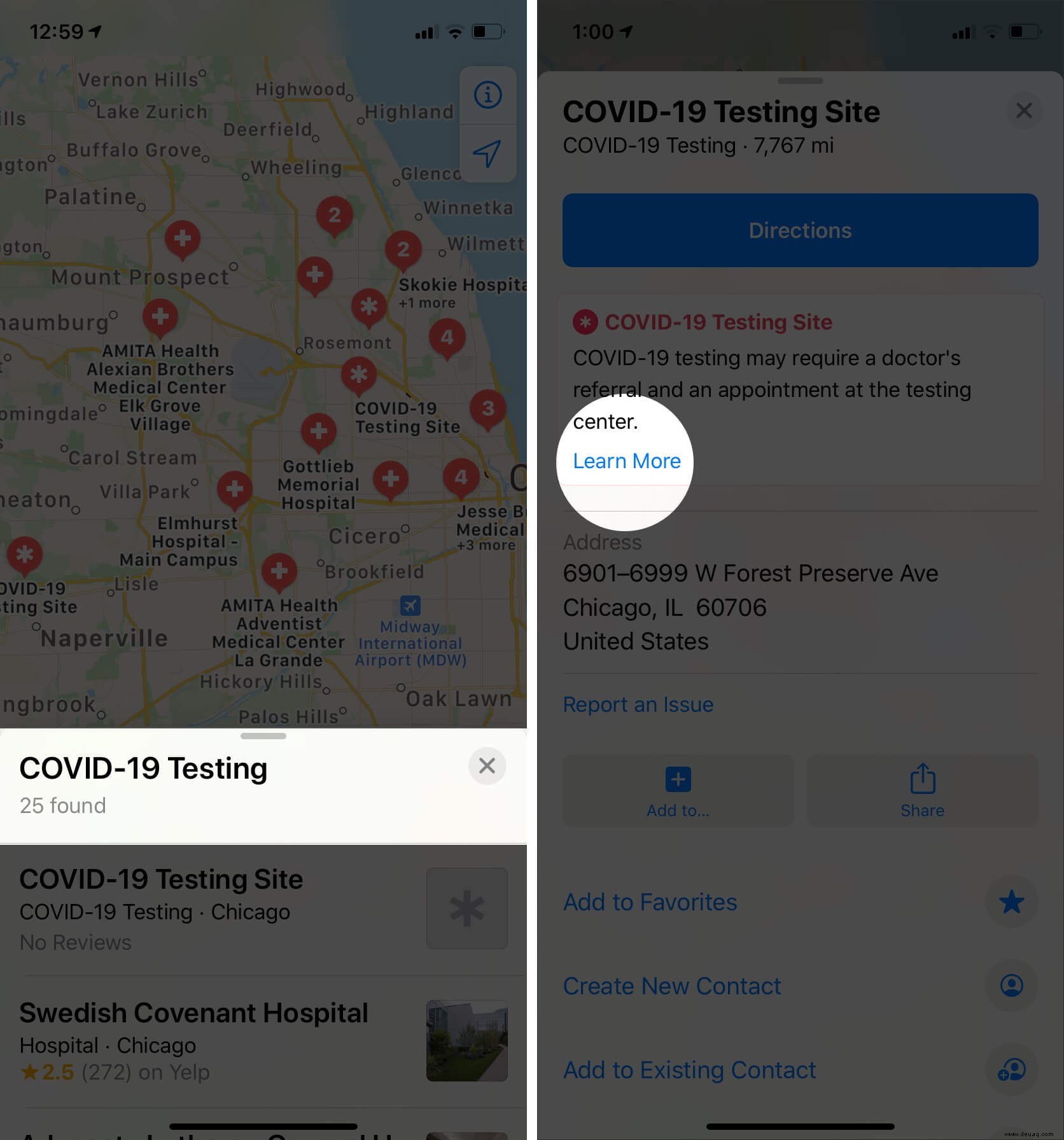 So finden Sie COVID-19-Teststandorte in Apple Maps 