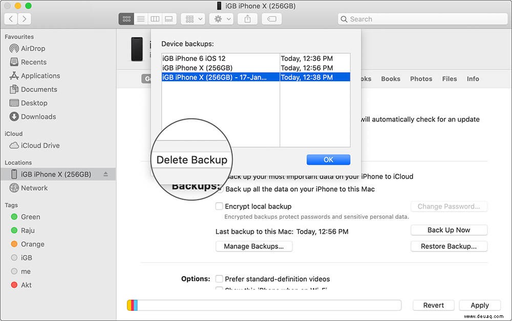 So löschen Sie das iPhone-Backup von Mac und Computer 