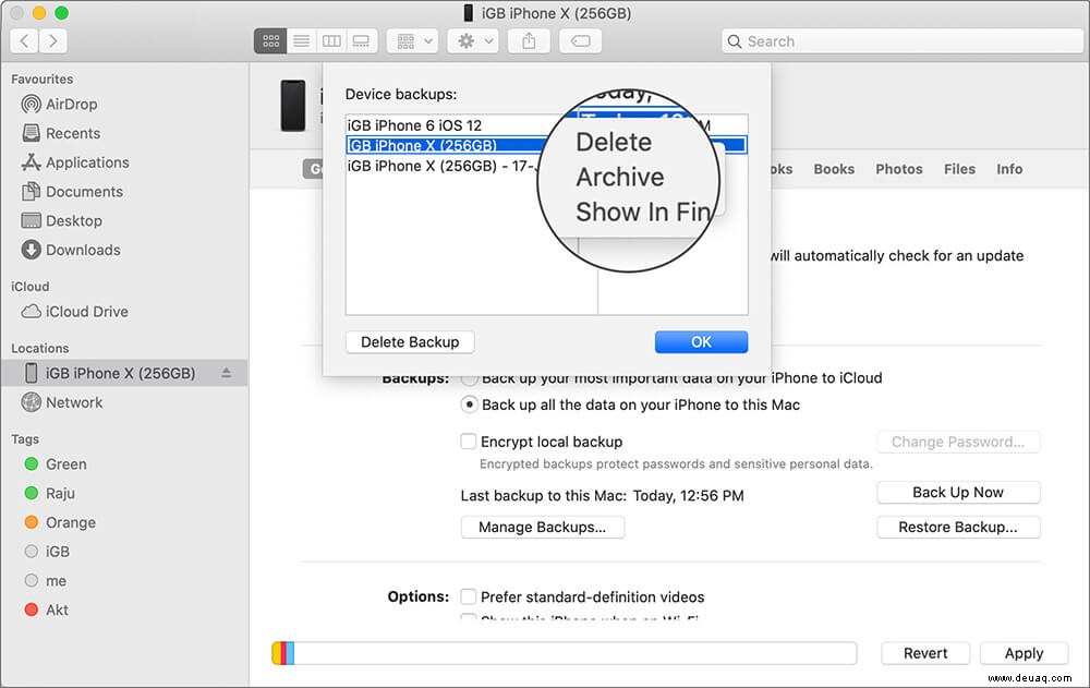 So löschen Sie das iPhone-Backup von Mac und Computer 