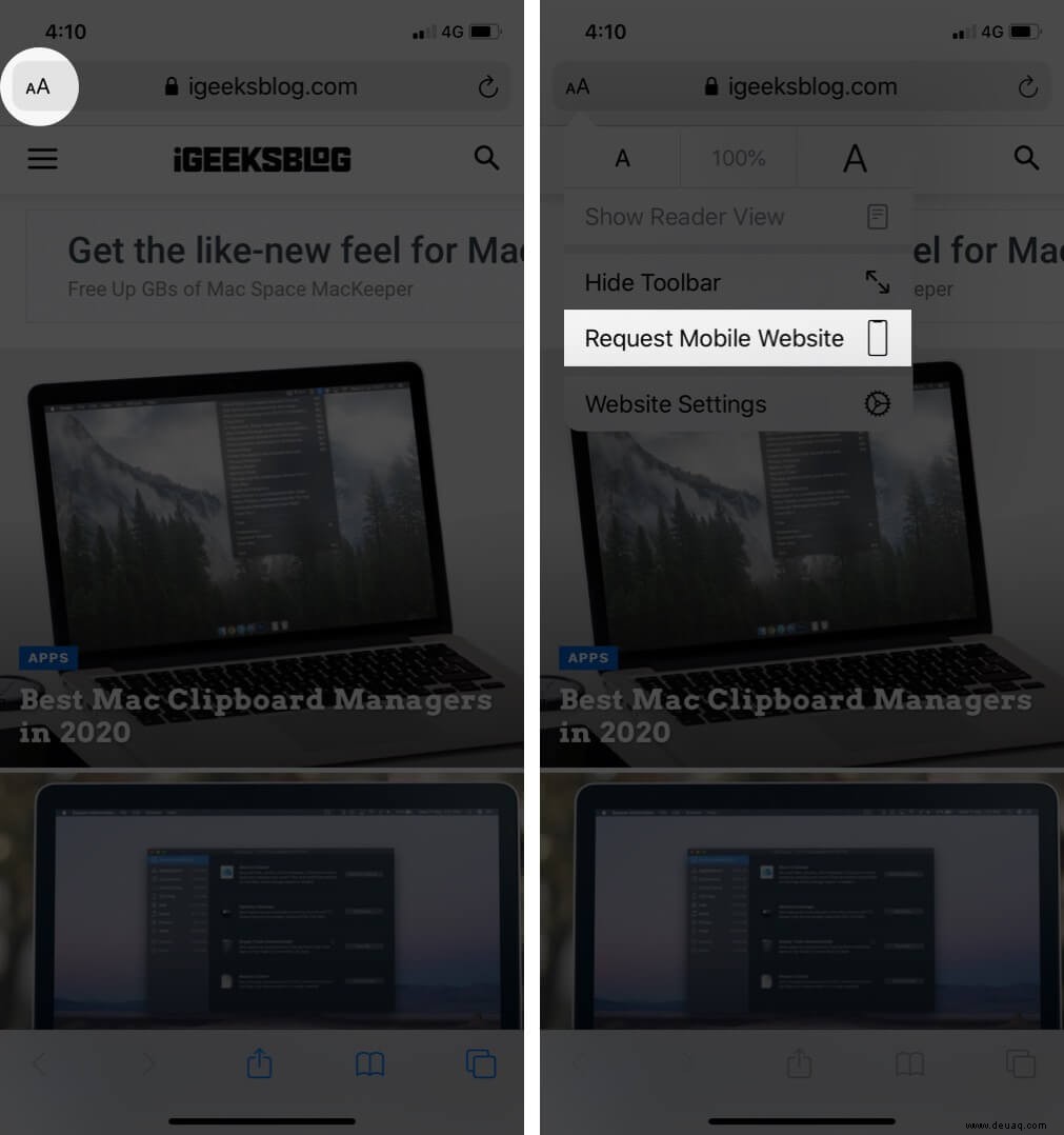 So fordern Sie eine Desktop-Site in Safari auf dem iPhone oder iPad an 