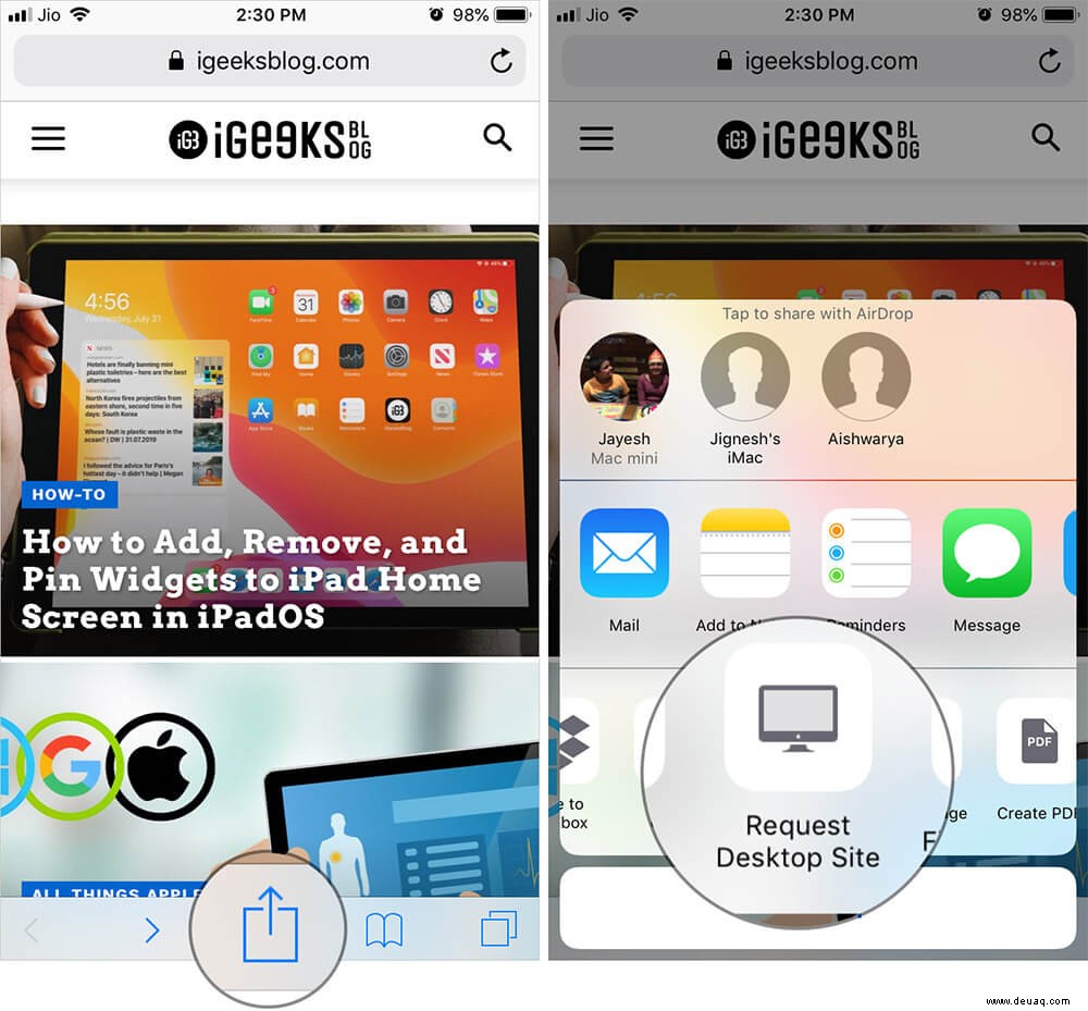 So fordern Sie eine Desktop-Site in Safari auf dem iPhone oder iPad an 