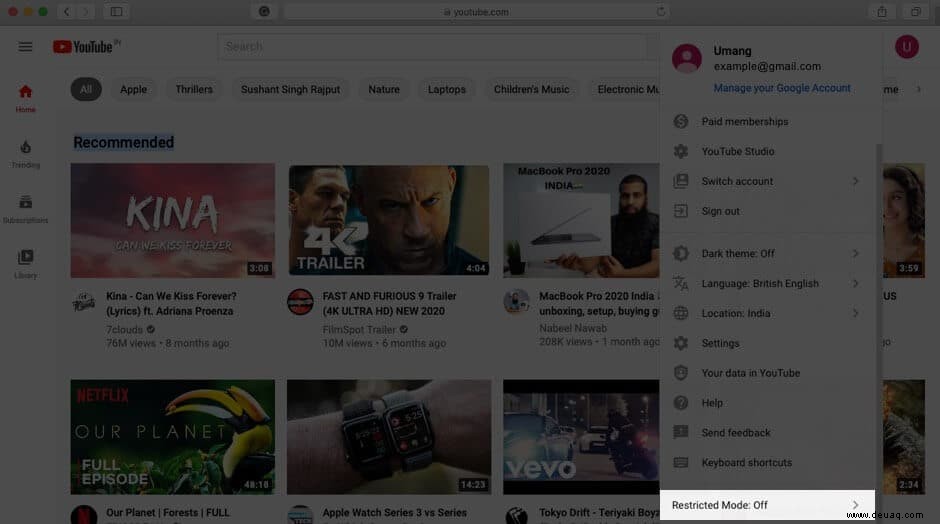 So schalten Sie den eingeschränkten Modus auf YouTube ein oder aus 