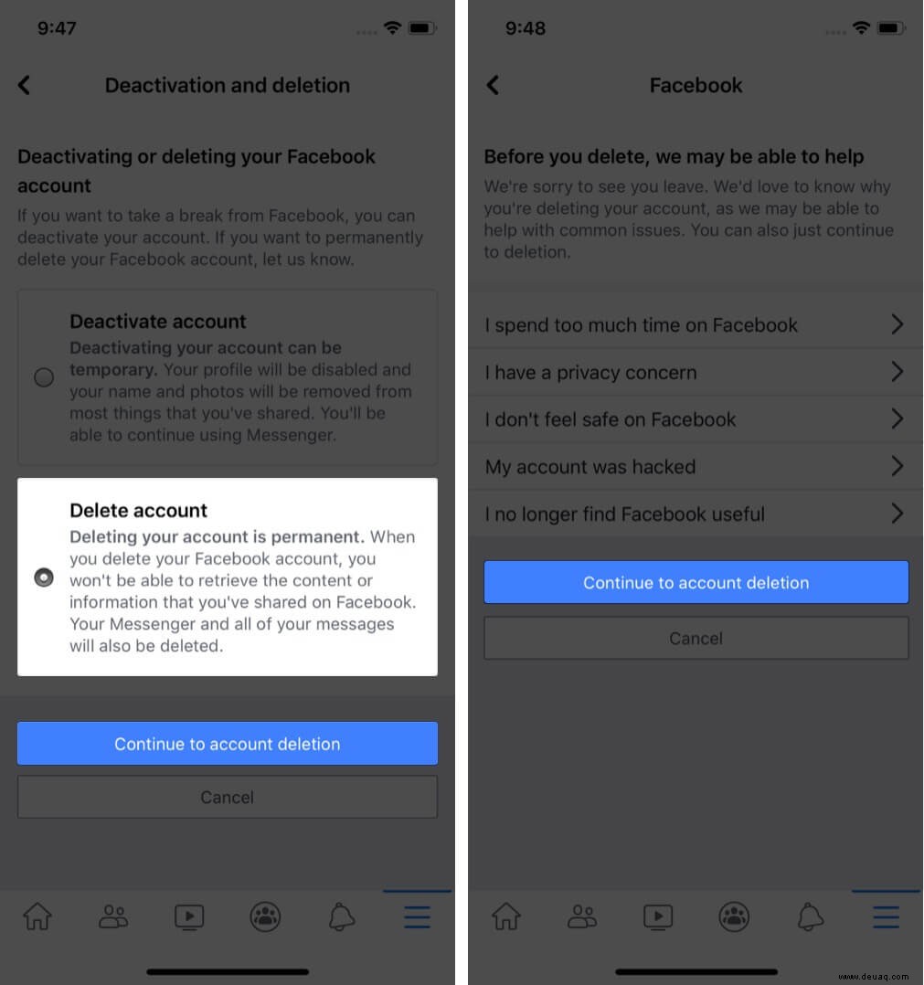 So deaktivieren oder löschen Sie Ihr Facebook-Konto auf dem iPhone oder Computer 