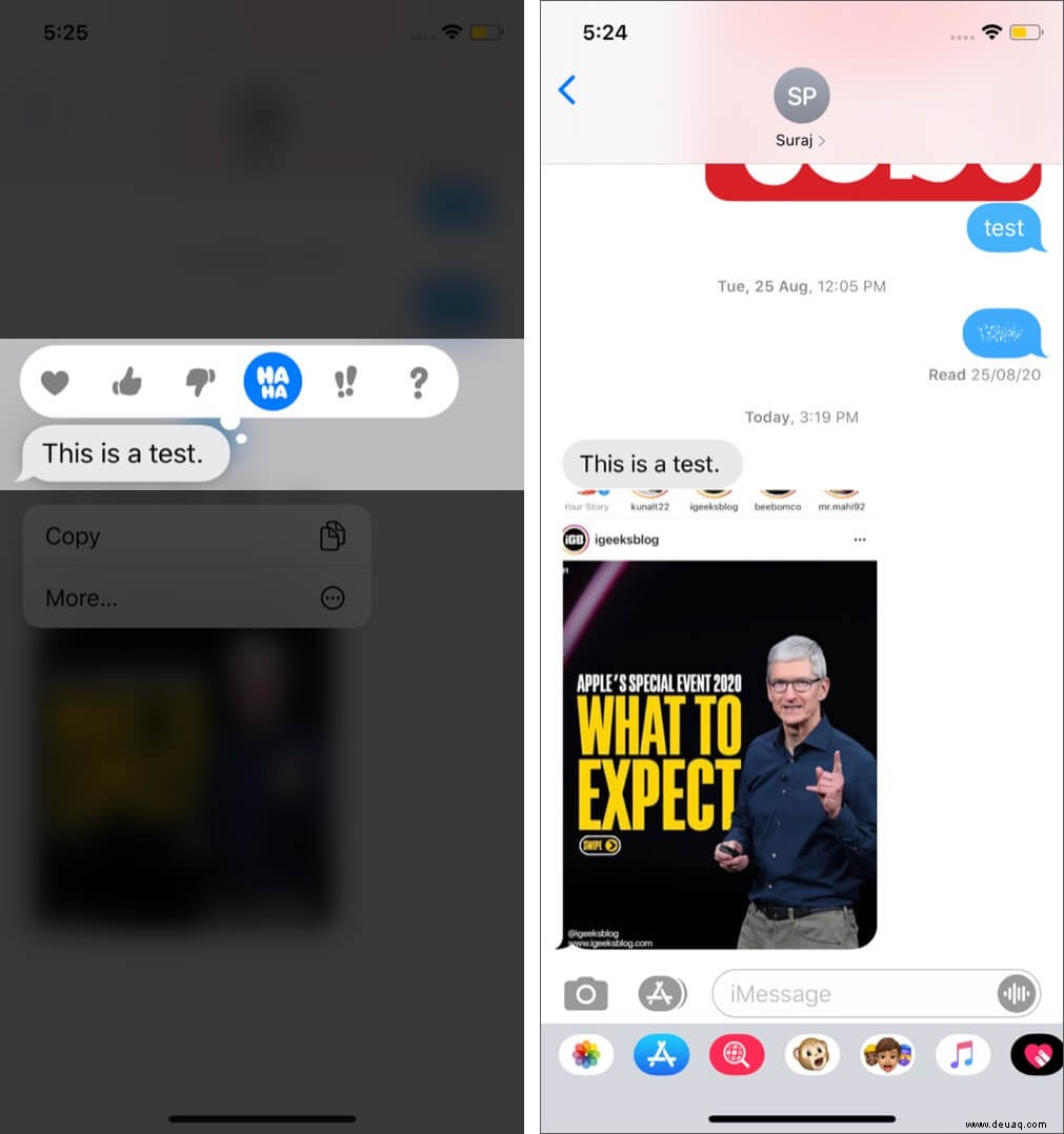 So verwenden Sie Emoji Tapbacks in iMessage auf iPhone und iPad 