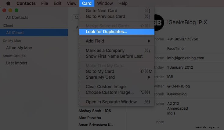 So löschen Sie doppelte Kontakte auf iPhone und Mac 