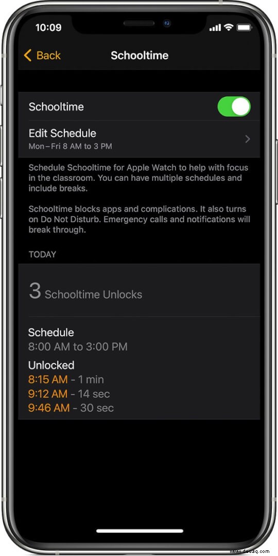 So verwenden Sie die Schulzeit auf der Apple Watch 