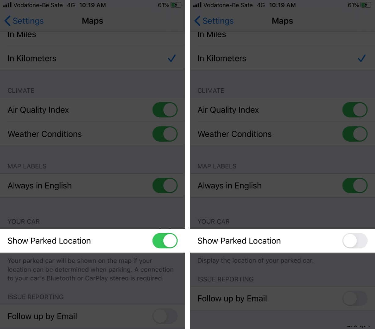 So deaktivieren Sie Warnungen zu geparkten Autos von Karten auf dem iPhone oder iPad 