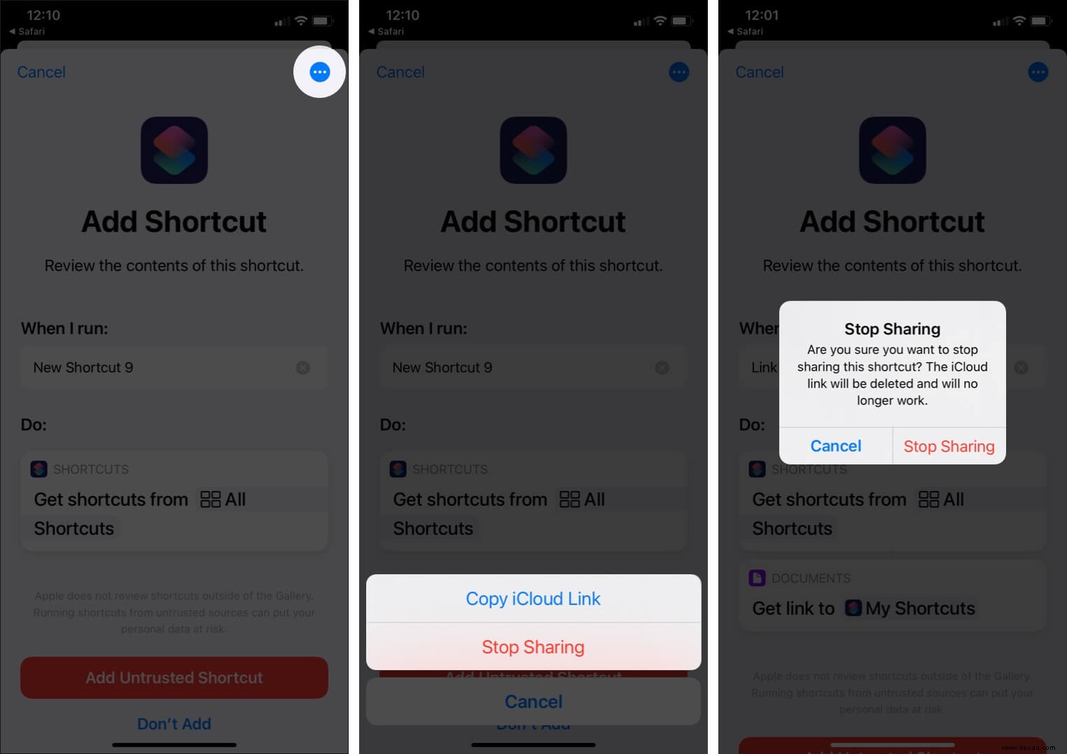 3 einfachste Möglichkeiten, Ihre Verknüpfungen auf iPhone und iPad zu teilen 