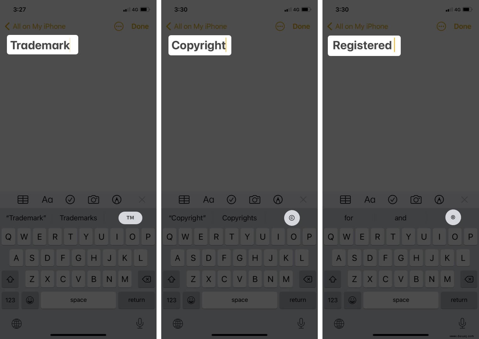So geben Sie Marken-, Urheberrechts- und eingetragene Symbole auf iPhone und iPad ein 