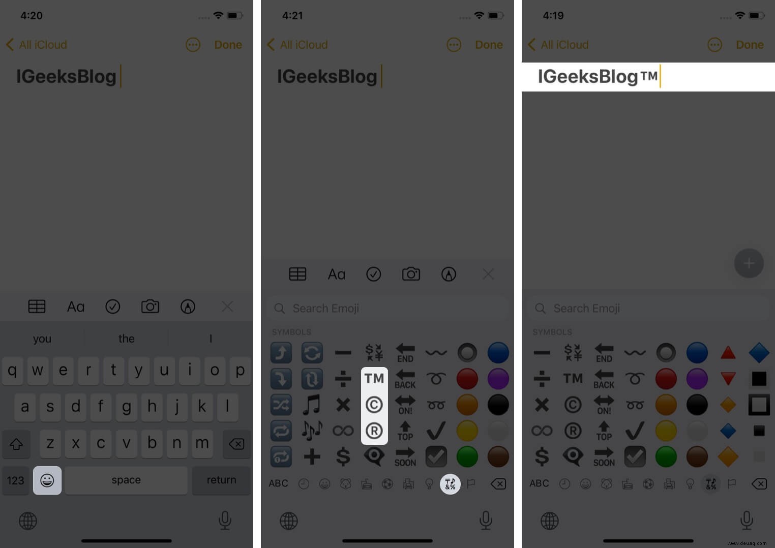 So geben Sie Marken-, Urheberrechts- und eingetragene Symbole auf iPhone und iPad ein 