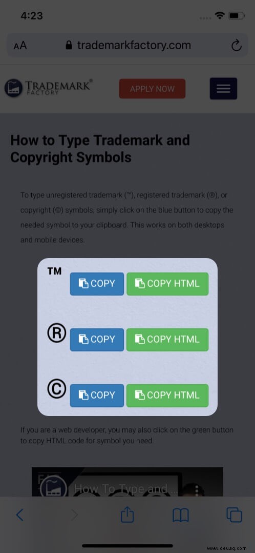 So geben Sie Marken-, Urheberrechts- und eingetragene Symbole auf iPhone und iPad ein 