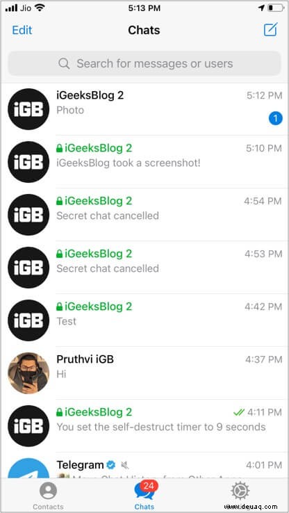 So senden Sie verschwindende Nachrichten in Telegram auf dem iPhone 