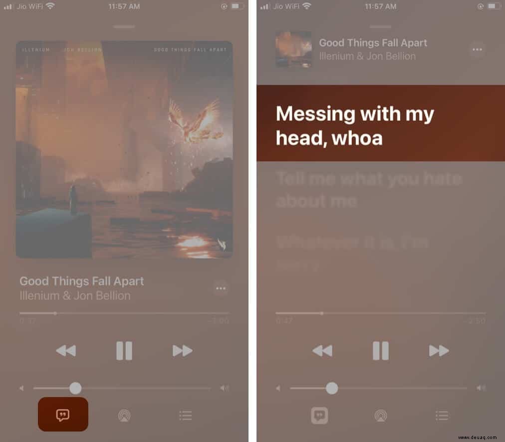So teilen Sie Apple Music-Texte auf Instagram und iMessage auf dem iPhone 
